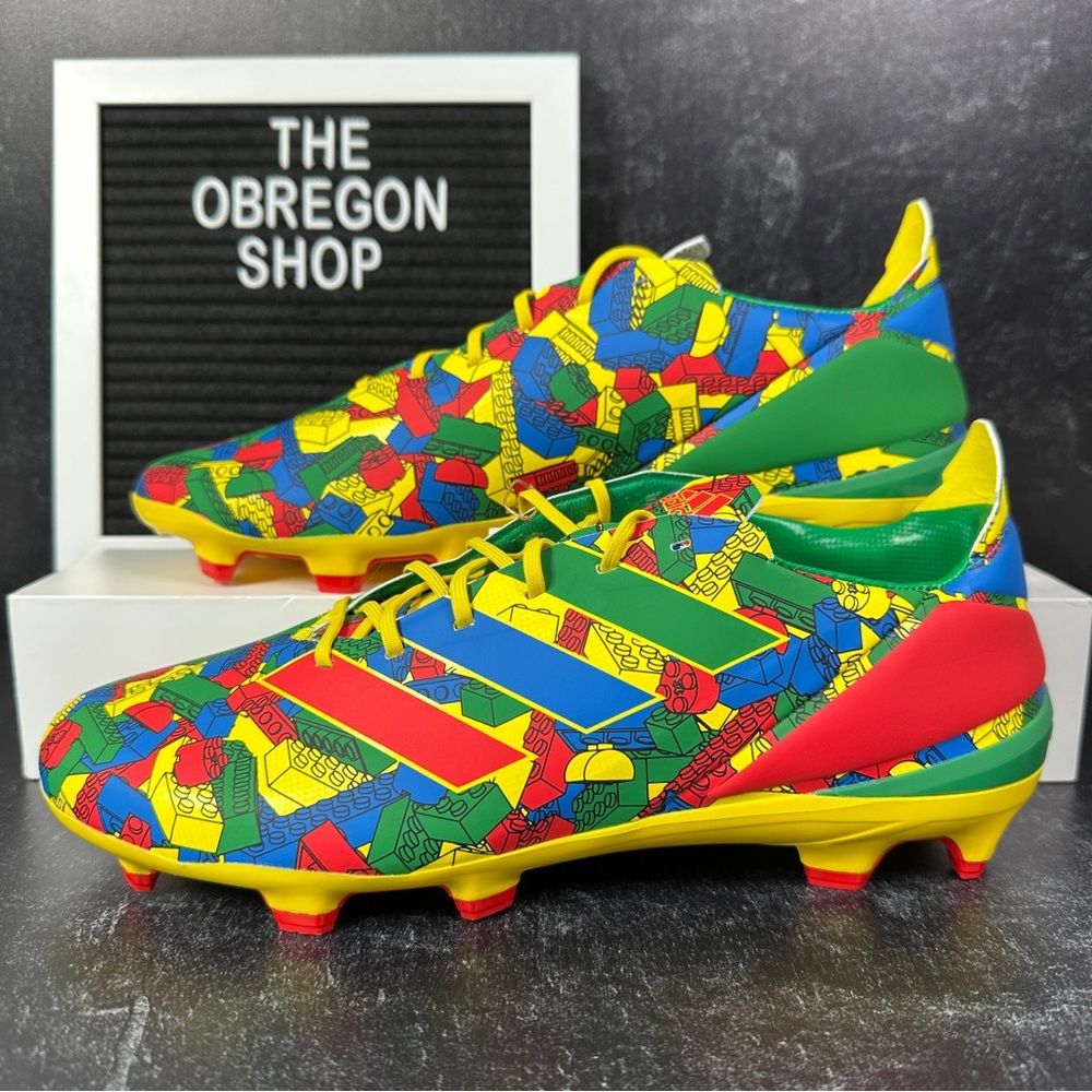 LEGO X GAMEMODE FG TEAM YELLOW RED BRICKS MENS KIDS SOCCER CLEATS 7.5 BLUE GREEN